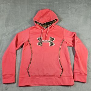 Under Armour Storm Women's M Camo Trim Pink Hoodie Sweatshirt Fleece Semi Fitted